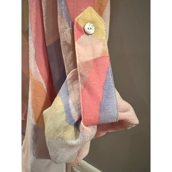 Zac & Rachel Button Down Tie Waist Blouse Womens Petite XL Spring Pastels - Picture 4 of 6